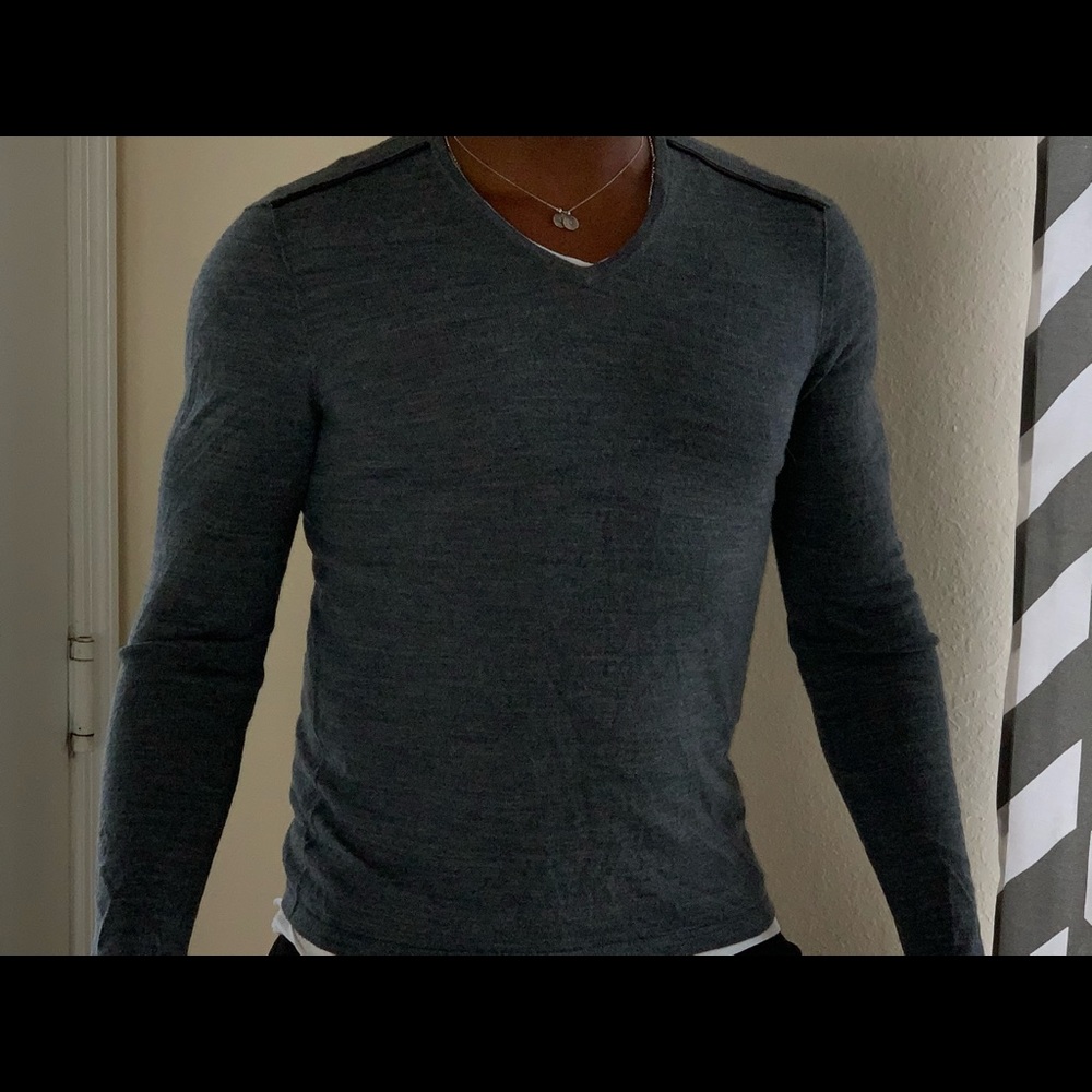 John Varvatos leather and wool v neck size s